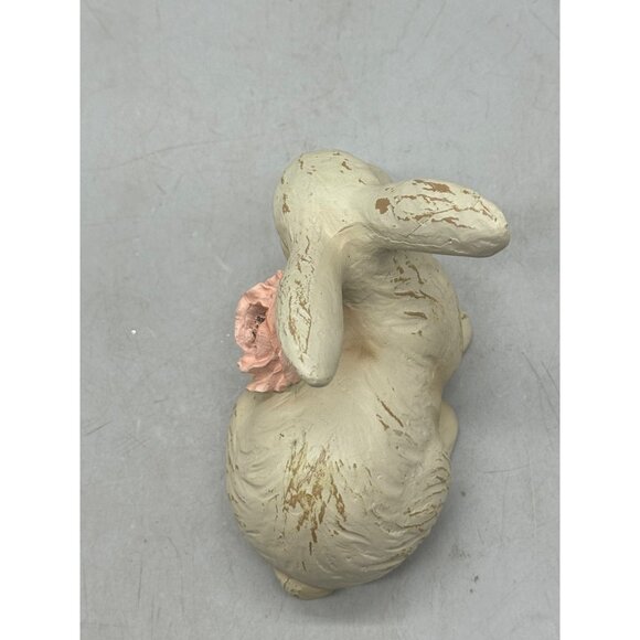Vintage Style Rabbit Figurine Rose Accent Distressed Cream Finish Easter decor - Picture 5 of 6